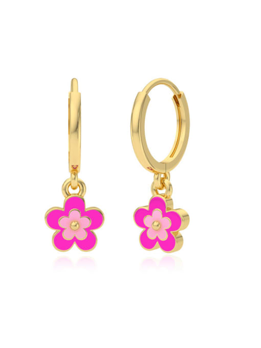 Golden +Rose Pink 925 Sterling Silver Enamel Flower Minimalist Huggie Earring