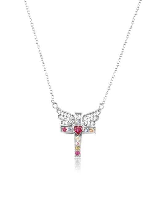 platinum 925 Sterling Silver Cubic Zirconia Cross Dainty Necklace