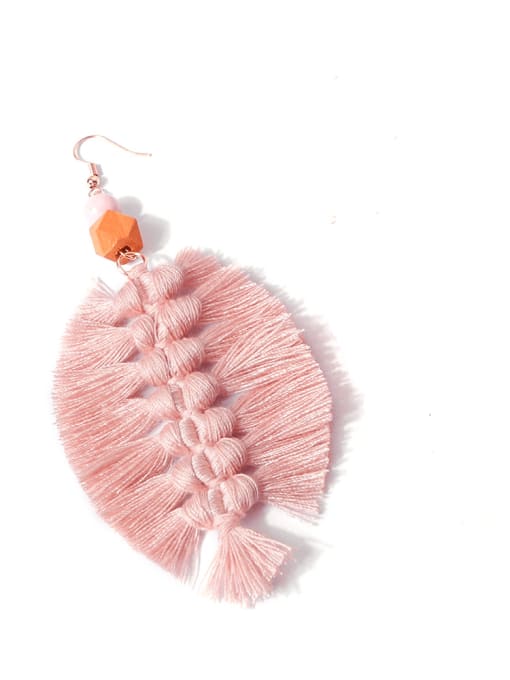 Pink e68622 Alloy Wooden beads Cotton Rope Tassel Bohemia Hand-Woven  Drop Earring
