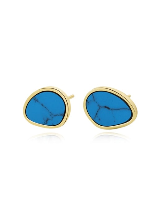 E2733 Turquoise Gold 925 Sterling Silver Shell Geometric Minimalist Stud Earring