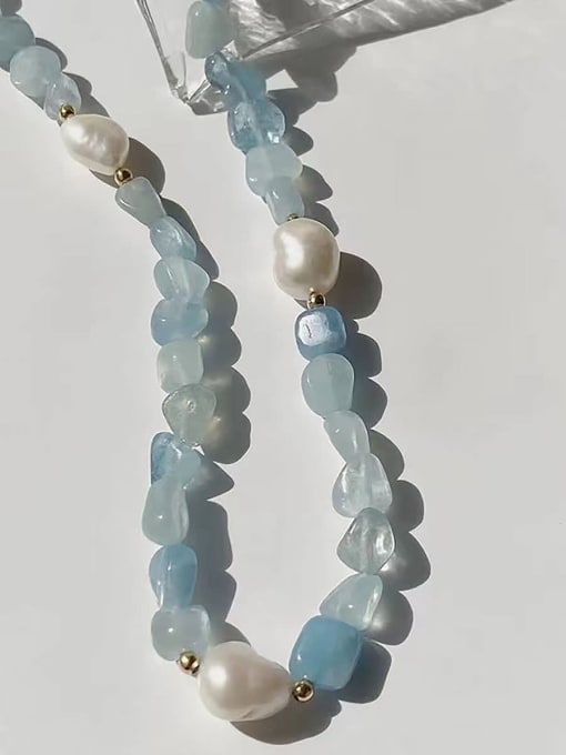 Blue necklace 38 +5cm Titanium Steel Natural Stone Geometric Bohemia Handmade Beaded Necklace