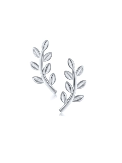 platinum 925 Sterling Silver Leaf Minimalist Stud Earring