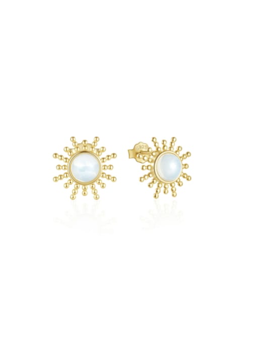 golden 925 Sterling Silver Synthetic Opal Sun  Flower Dainty Stud Earring