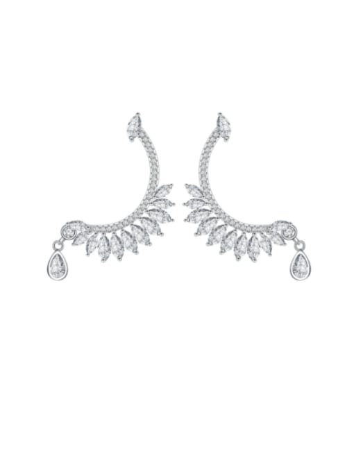 white 925 Sterling Silver Cubic Zirconia Feather Dainty Stud Earring