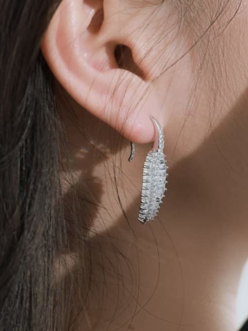 STL-Silver Jewelry 925 Sterling Silver Cubic Zirconia Leaf Dainty Hook Earring 1