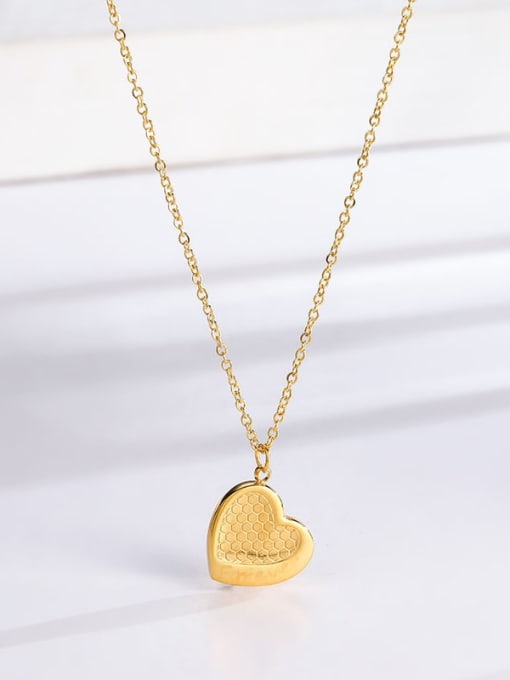 Honeycomb Love Gold Necklace Titanium Steel Heart Minimalist Necklace
