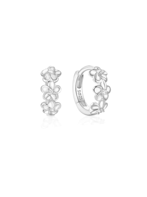 platinum 925 Sterling Silver Cubic Zirconia Flower Dainty Huggie Earring