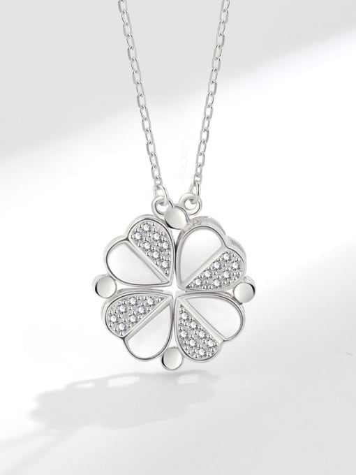 Platinum 925 Sterling Silver Shell Clover Dainty Necklace