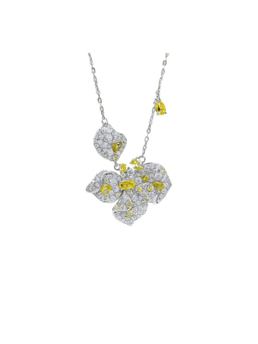 N382 Yellow + Rose Necklace 925 Sterling Silver Cubic Zirconia Flower Luxury Necklace