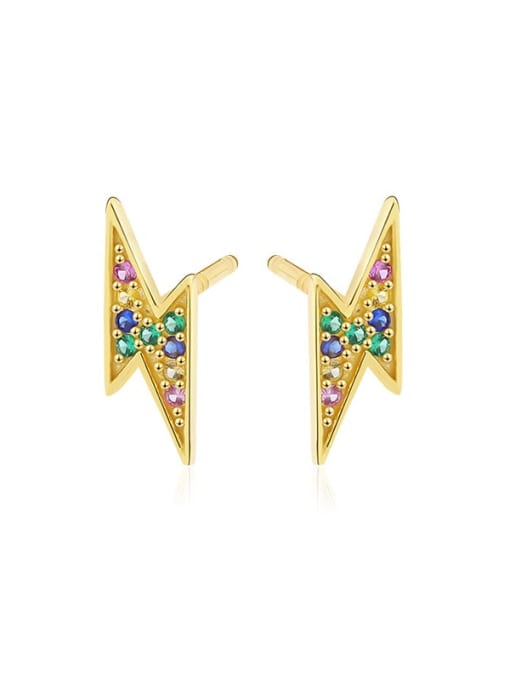 E3114 Gold colored 925 Sterling Silver Cubic Zirconia Geometric Minimalist Stud Earring