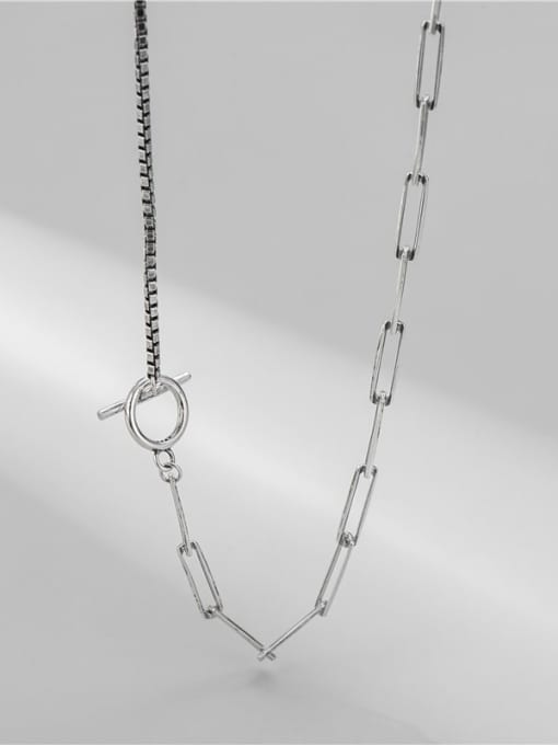 ARTTI 925 Sterling Silver Geometric Minimalist Asymmetrical Hollow Chain Necklace 3
