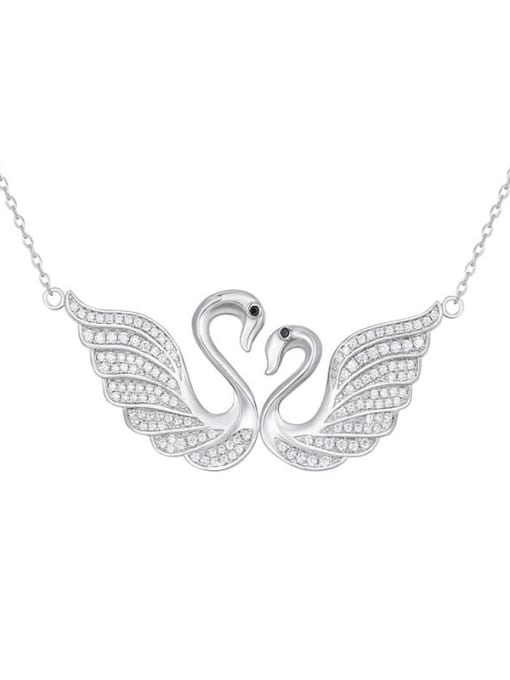 A&T Jewelry 925 Sterling Silver Cubic Zirconia Cute Swan  Pendant Necklace 2