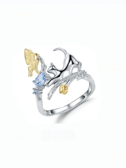 Swiss Blue Topaz stone ring 925 Sterling Silver Natural  Blue Topaz Animal Artisan Band Ring