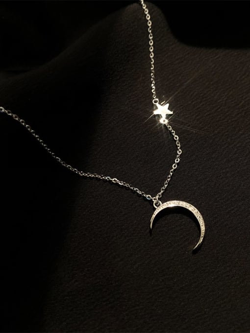 ZEMI 925 Sterling Silver Rhinestone Star Moon Dainty Necklace 3