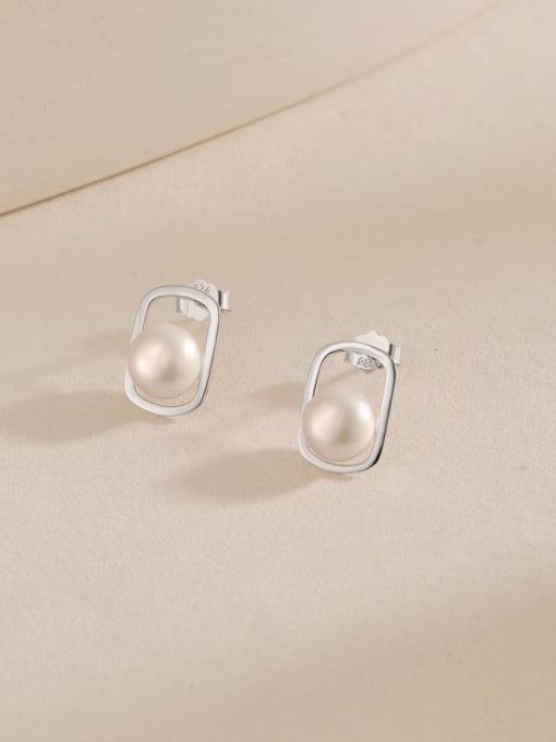 STL-Silver Jewelry 925 Sterling Silver Imitation Pearl Geometric Minimalist Stud Earring 2