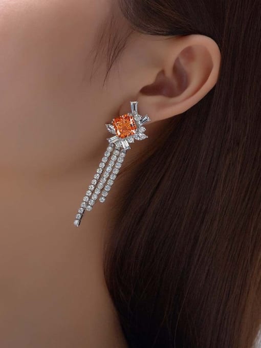 A&T Jewelry 925 Sterling Silver High Carbon Diamond Orange Tassel Luxury Earring 1