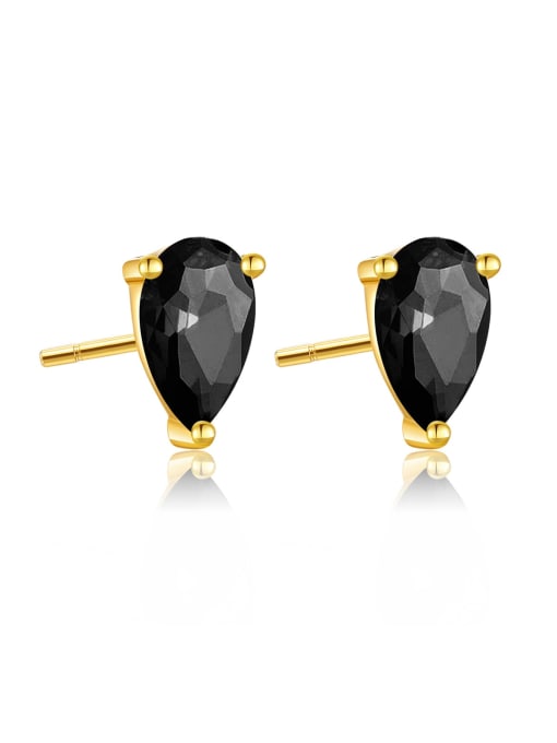 18k gold and black stone 925 Sterling Silver Cubic Zirconia Water Drop Dainty Stud Earring