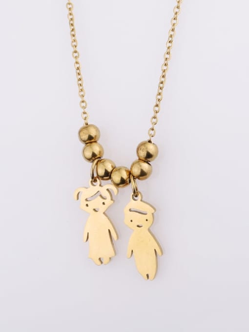 Golden boy and girl Stainless steel Bead Cartoon boy girl Trend Necklace