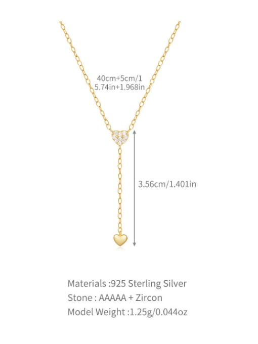YUANFAN 925 Sterling Silver Cubic Zirconia Heart Tassel Minimalist Lariat Necklace 2