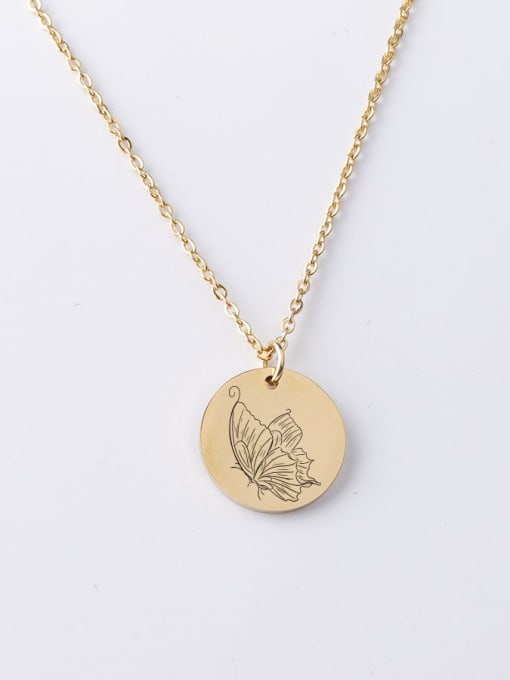 Gold yp001 137 20mm Stainless steel Round Butterfly Minimalist Necklace