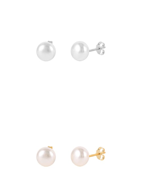 YUANFAN 925 Sterling Silver Imitation Pearl Geometric Minimalist Stud Earring 3
