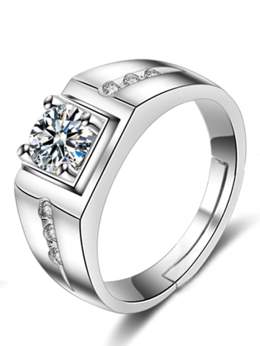 Platinum (men's PMJ037) 925 Sterling Silver Cubic Zirconia Geometric Dainty Couple Ring