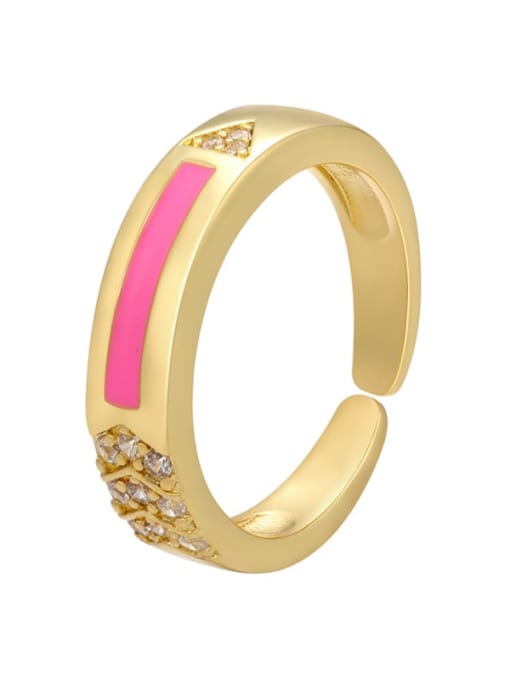 Pink Brass Enamel Rhinestone Geometric Trend Band Ring
