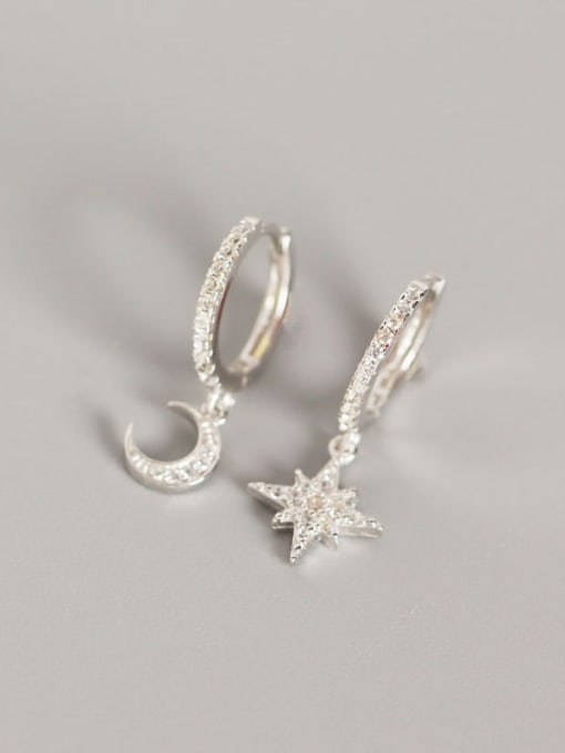 1#Platinum 925 Sterling Silver Rhinestone White Star Trend Huggie Earring