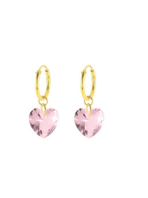 Gold +Pink 925 Sterling Silver Cubic Zirconia Heart Minimalist Huggie Earring