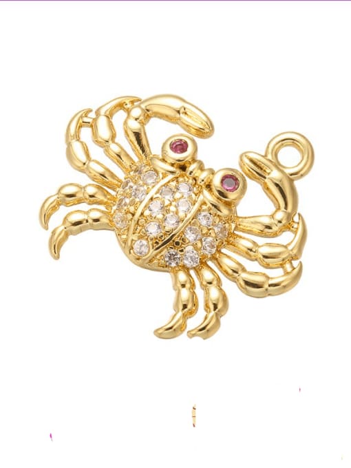 B1 Gold White Diamond red eye Brass Cubic Zirconia Micro Inlay crab Pendant