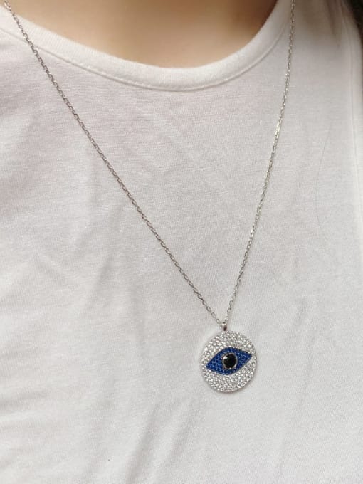 A&T Jewelry 925 Sterling Silver Cubic Zirconia Evil Eye  Minimalist Round Pendant  Necklace 2
