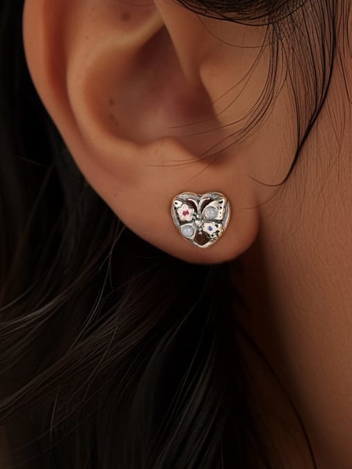 YUANFAN 925 Sterling Silver Natural Stone Heart Vintage Stud Earring 3
