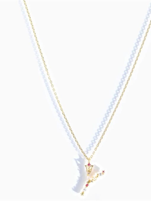 Gold Y 925 Sterling Silver Cubic Zirconia Letter Dainty Necklace