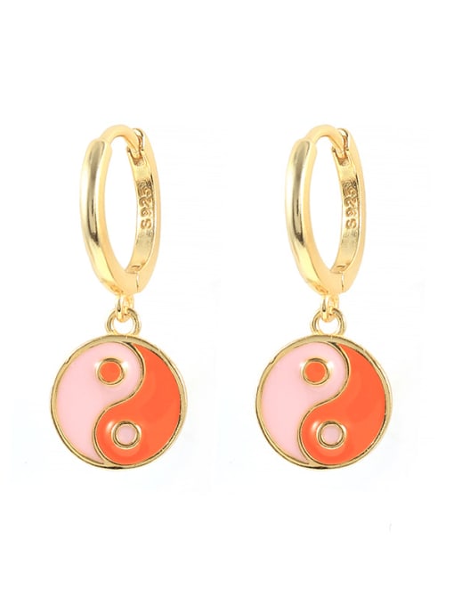 Gold, pink, orange 925 Sterling Silver Enamel Evil Eye Minimalist Huggie Earring