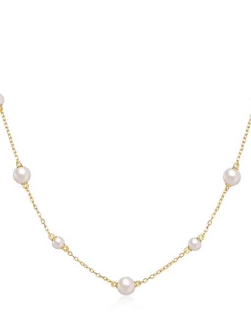 golden 925 Sterling Silver Imitation Pearl Geometric Minimalist Necklace