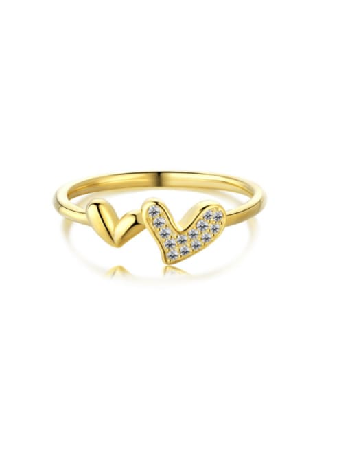 Golden DY120031 925 Sterling Silver Cubic Zirconia Heart Minimalist Band Ring