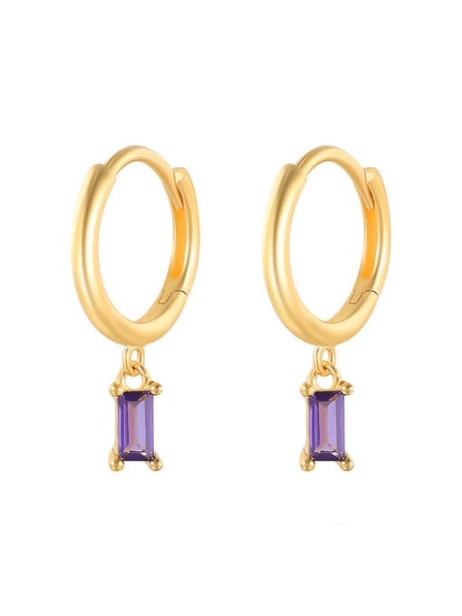 Gold +Purple 925 Sterling Silver Cubic Zirconia Geometric Minimalist Huggie Earring