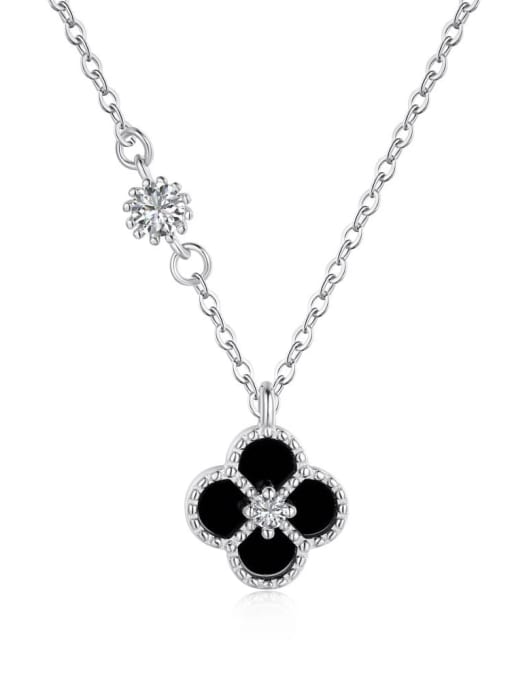 DM190004 S W BK 925 Sterling Silver Enamel Clover Pendant Necklace