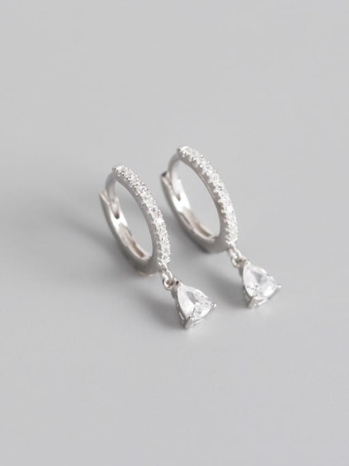 1#Platinum (white stone) 925 Sterling Silver Rhinestone Black Geometric Classic Huggie Earring