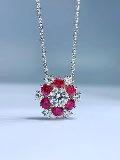 N231 Red 925 Sterling Silver Cubic Zirconia Flower Dainty Necklace