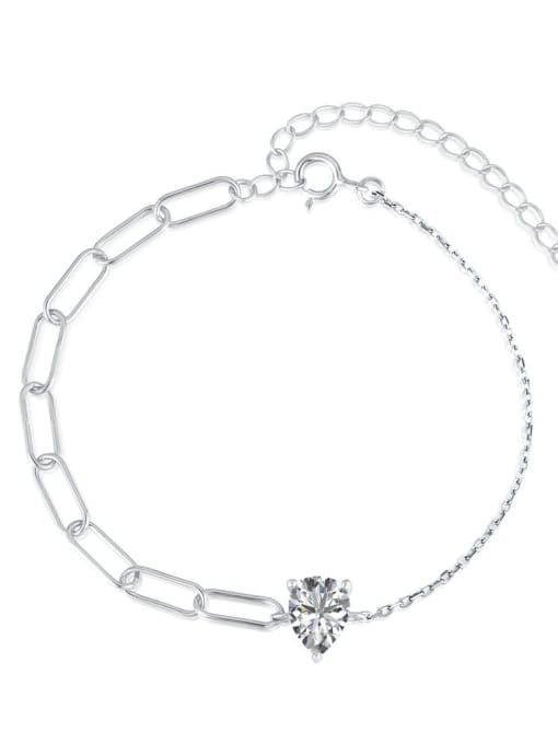STL-Silver Jewelry 925 Sterling Silver Cubic Zirconia Heart Minimalist Link Bracelet 3