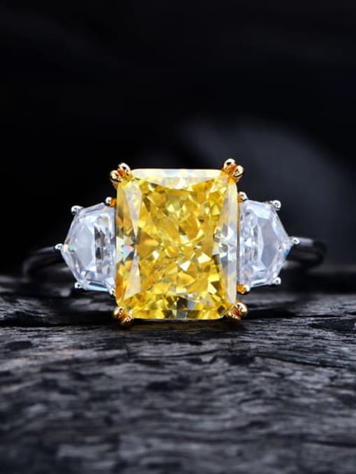 Yellow Diamond 6 925 Sterling Silver High Carbon Diamond Geometric Statement Band Ring