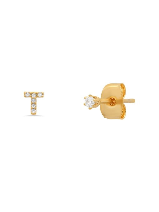 Gold T 925 Sterling Silver Cubic Zirconia Letter Minimalist Stud Earring