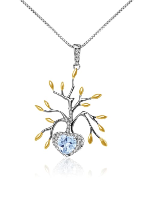 Sky Blue Topaz Pendant + chain 925 Sterling Silver Natural Topaz  Artisan Tree of Life Pendant Necklace