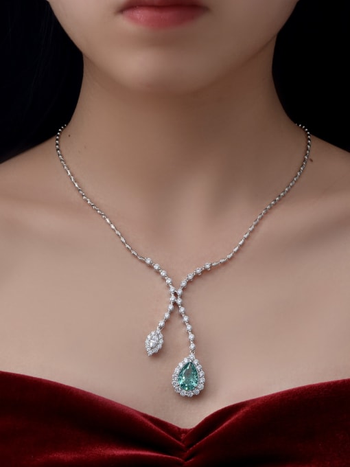 A&T Jewelry 925 Sterling Silver High Carbon Diamond Green Water Drop Luxury Lariat Necklace 1
