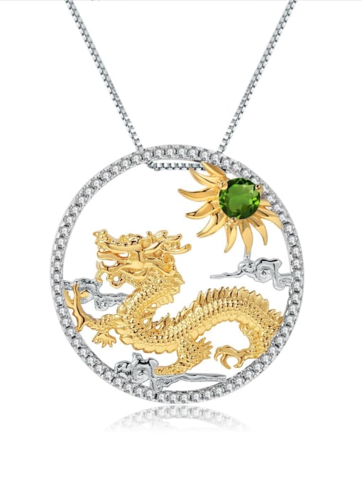 atural diopside Pendant Necklace 925 Sterling Silver Natural Stone Zodiac Dragon Luxury Necklace