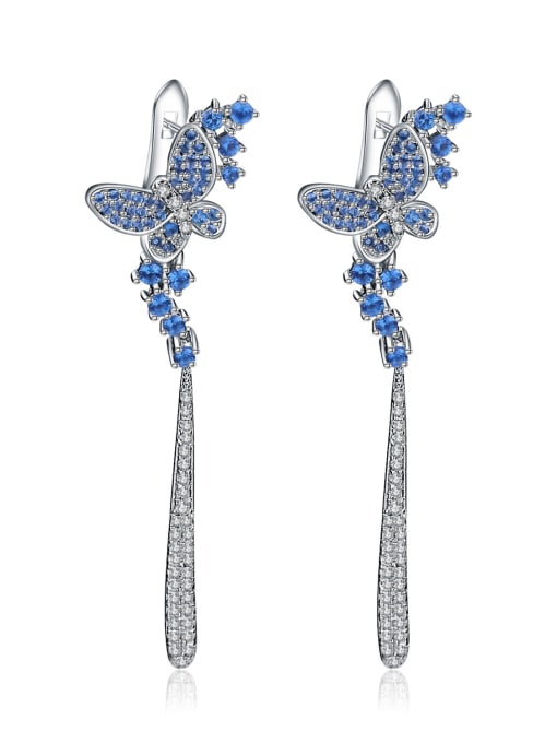 Swiss Blue nano 925 Sterling Silver Nano Swiss Blue Topaz Butterfly  Tassel Artisan Cluster Earring