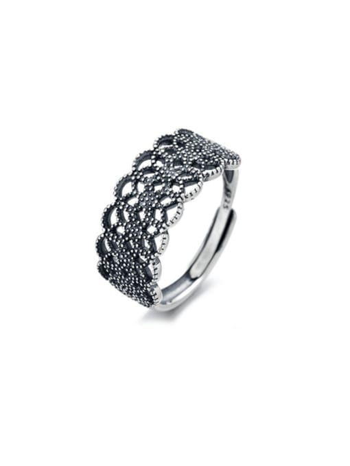TAIS 925 Sterling Silver Geometric Vintage Band Ring
