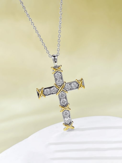 M&J 925 Sterling Silver Cubic Zirconia Cross Vintage Regligious Necklace 1