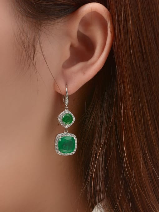 A&T Jewelry 925 Sterling Silver Crystal Green Geometric Vintage Drop Earring 1